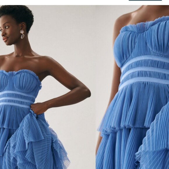 NEW HUTCH anthropologie strapless tiered tulle holiday maxi dress 0 VIRAL!!!! - Picture 1 of 5
